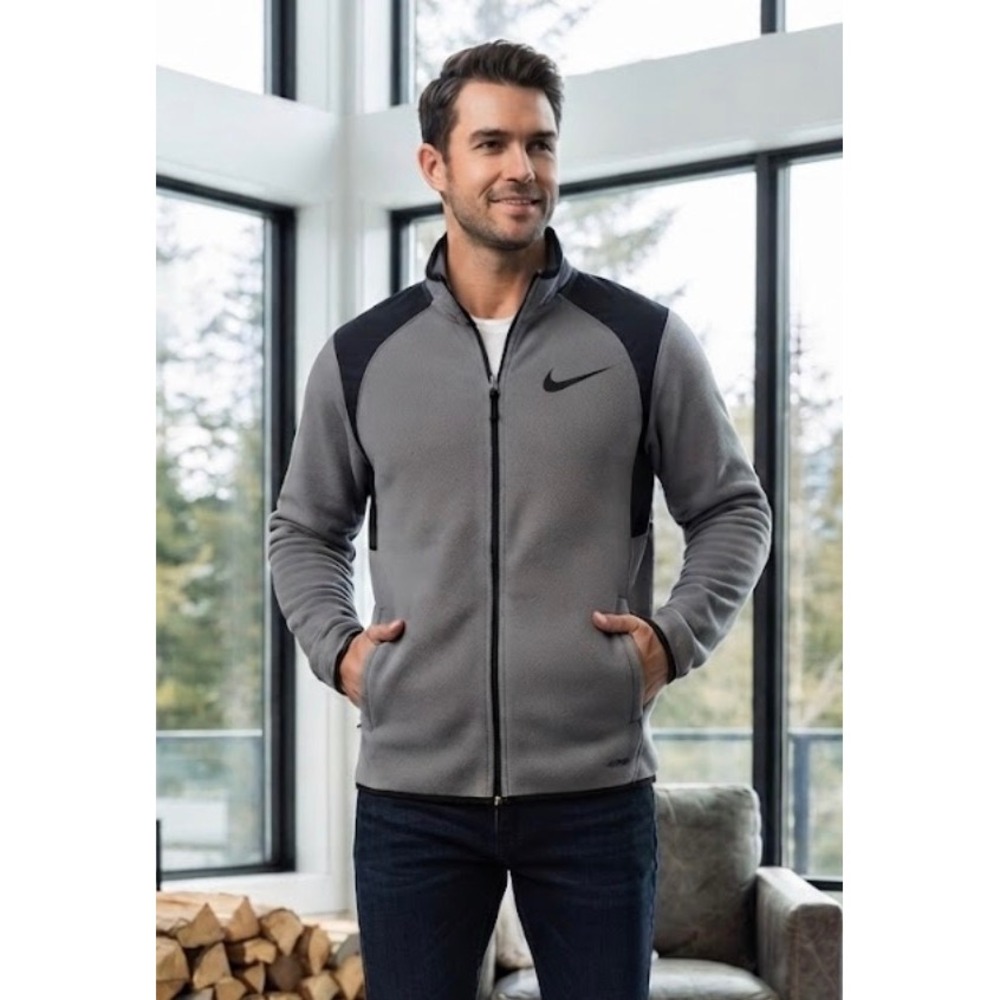 Nike Mens NikeFIT‎ Therma Full Zip Fleece Jacket Grey Black Sportswear Size M